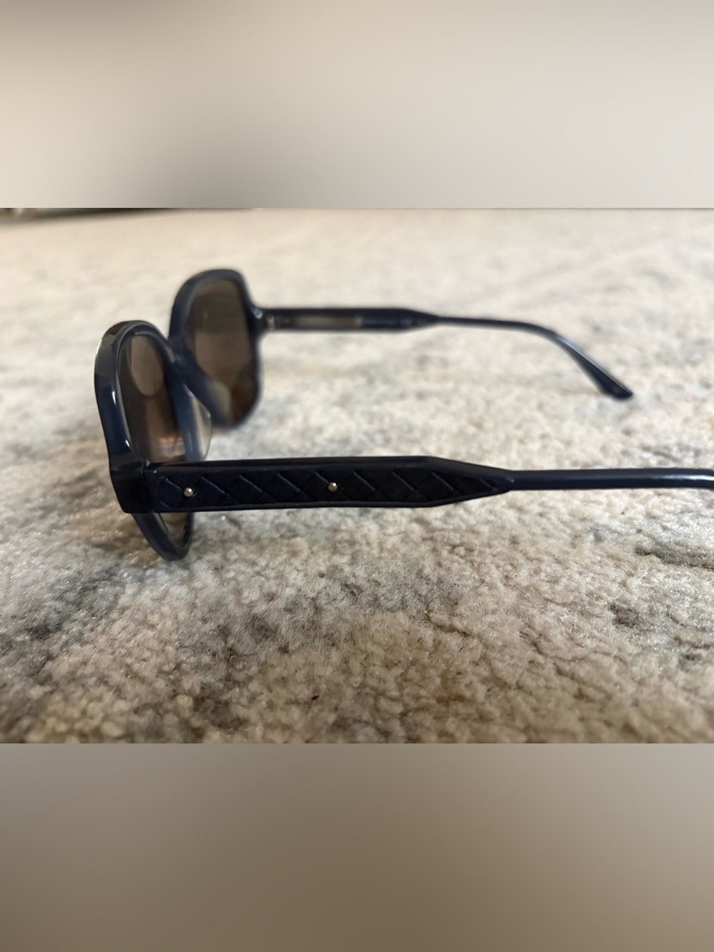 Bottega Veneta Women's Dark Blue Sunglasses with Intrecciato Temple Detail